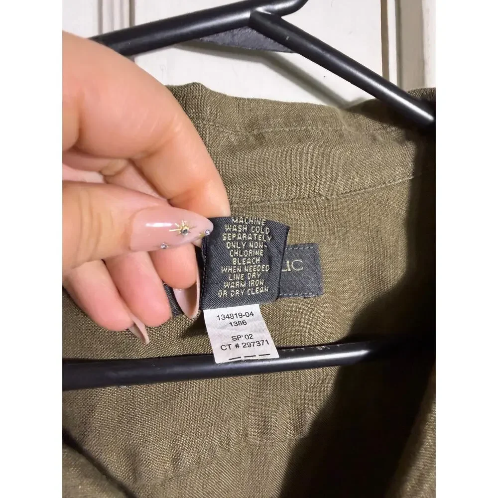 Banana Republic 100% Linen Shirt Mens L Olive Green Camp Collar Short Sleeve